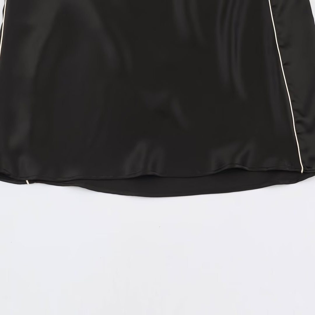 Women's satin midi skirt with side piping and A-line cut Mune Fashion