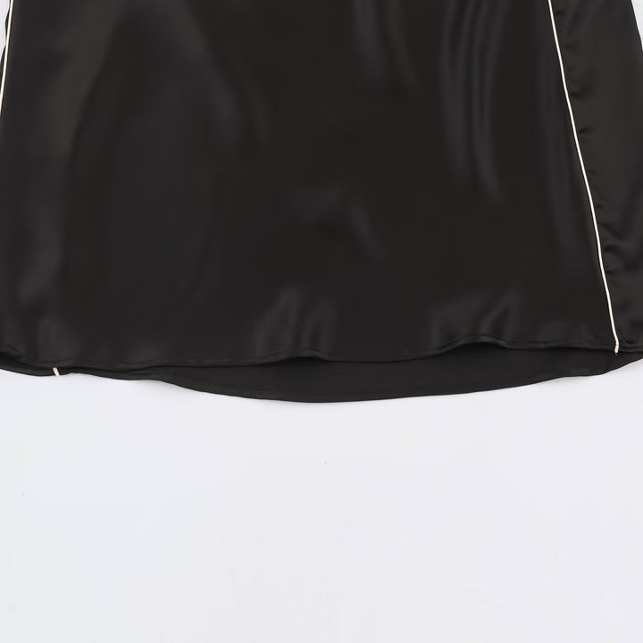 Women's satin midi skirt with side piping and A-line cut Mune Fashion
