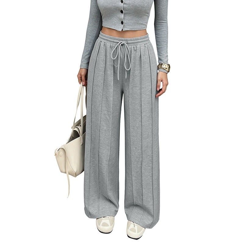 Women's Wide Palazzo Trousers with Waist Drawstring Mune Fashion