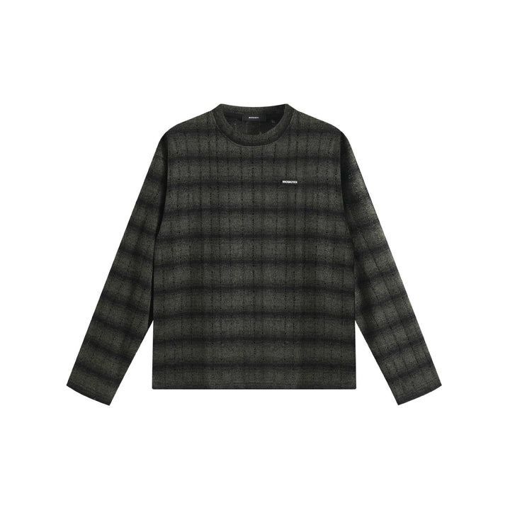 Unisex fine-structured round neck sweater with horizontal stripe pattern and logo patch Mune Fashion