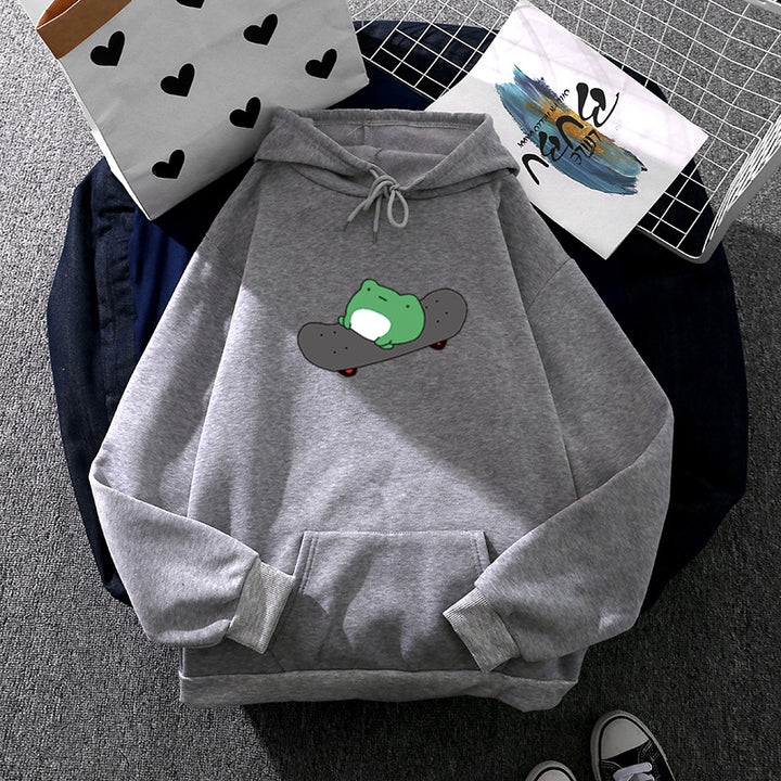 Unisex hooded sweatshirt with skater frog print, soft fleece inner lining and kangaroo pocket Mune Fashion