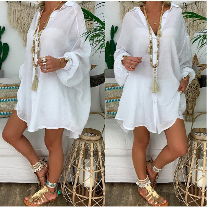 Women’s lightweight linen tunic with knot front and lace shorts Mune Fashion