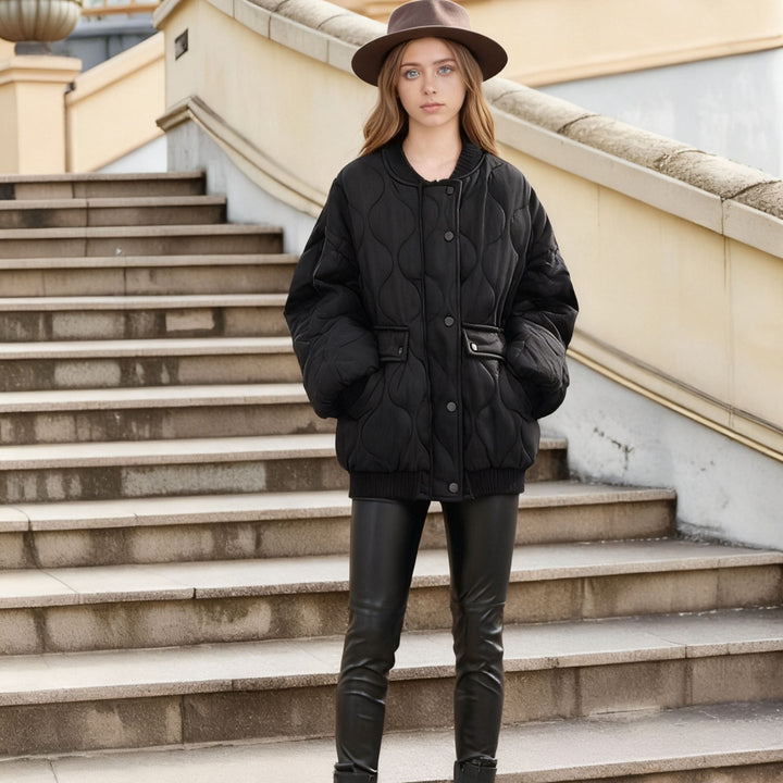 Women's Quilted Bomber Jacket with Organic Quilting and Snap Front Mune Fashion