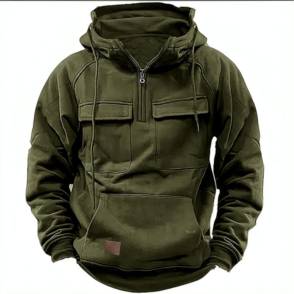 Men's nan Utility Hoodie with patch chest pockets and half zipper Mune Fashion