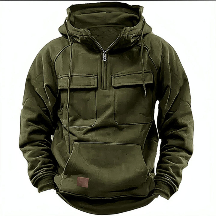 Men's nan Utility Hoodie with patch chest pockets and half zipper Mune Fashion