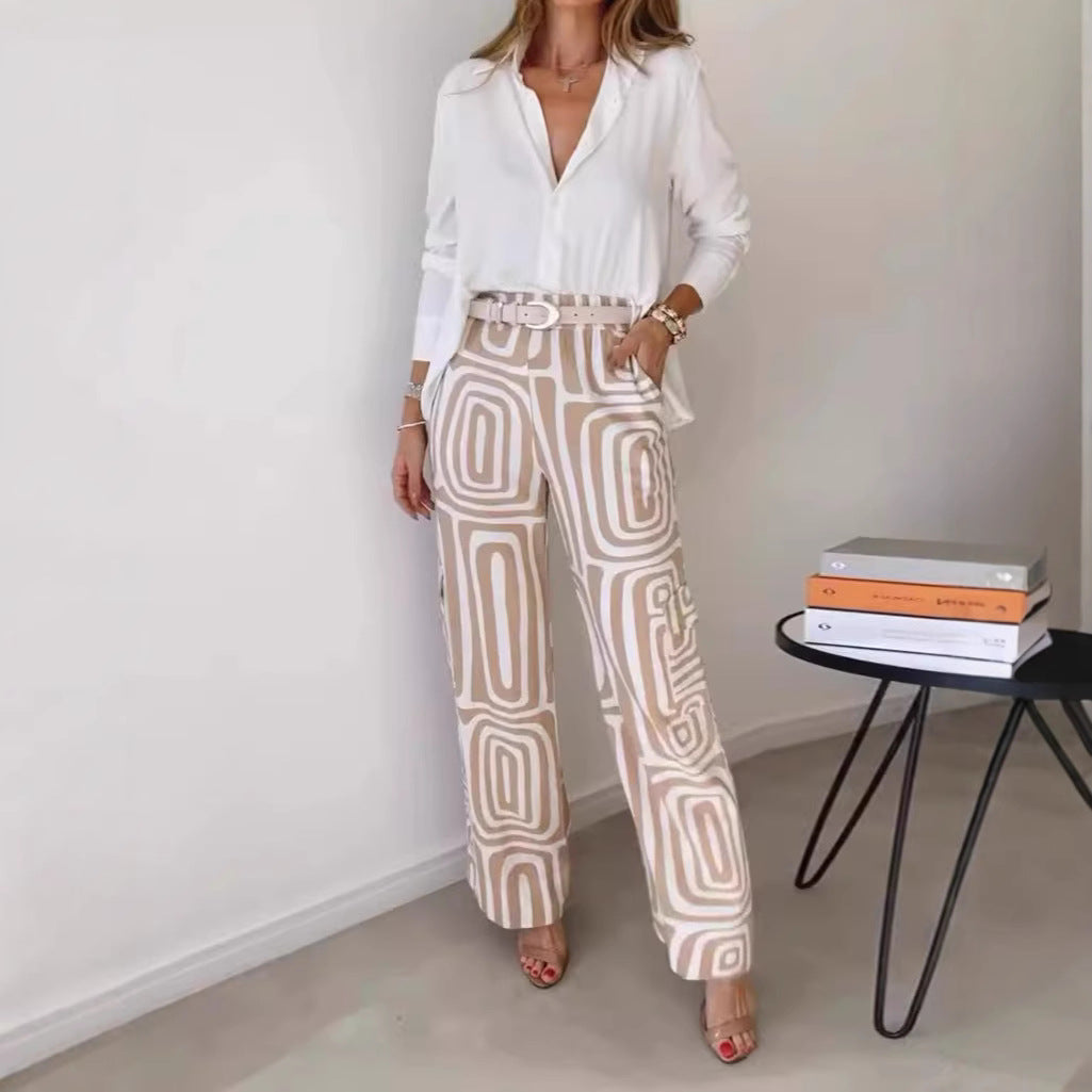 Women wide Palazzo trousers with graphic retro print Mune Fashion