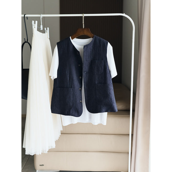 Ladies Elegant Linen Vest Drune
