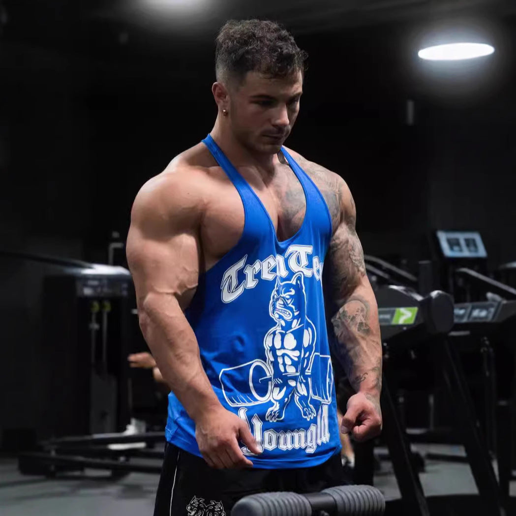 Men's form-fitting fitness tank top with bulldog graphic and extra deep armholes Mune Fashion