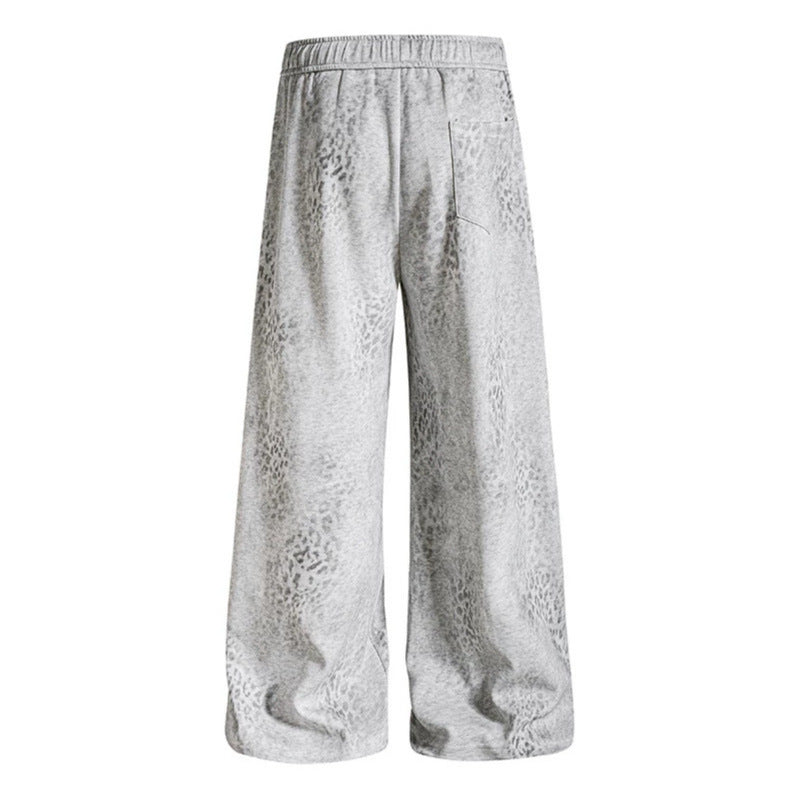 Women's Wide Palazzo Jogging Pants with Drawstring Waist, Statement Print and Vintage Wash Mune Fashion