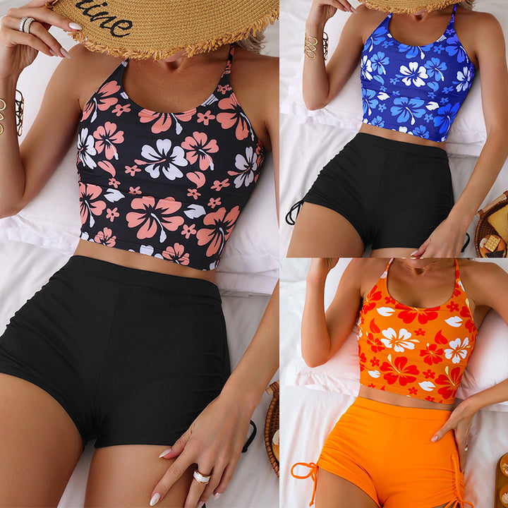 Women's swim top with floral design and high-waisted shorts Mune Fashion