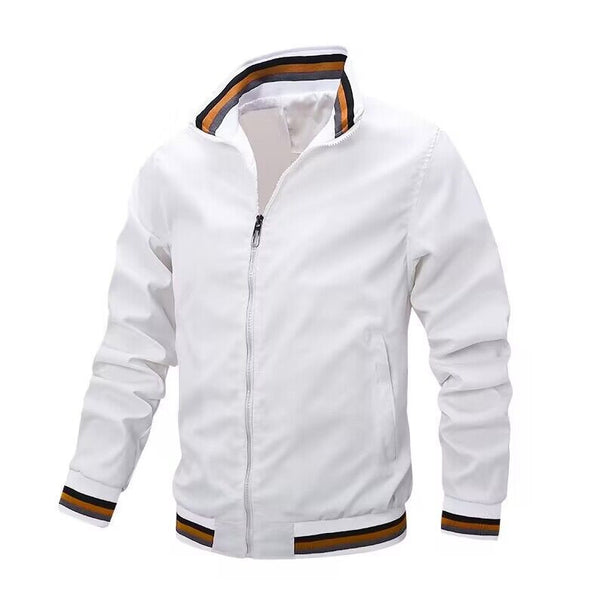 Men's Lightweight Bomber Jacket in Retro Sports Style with Stand-Up Collar and Striped Rib Cuffs Mune Fashion