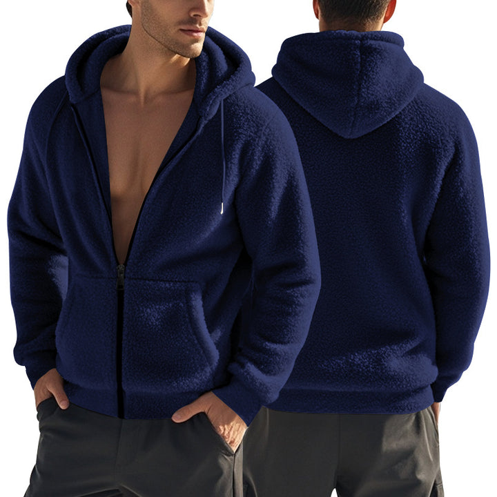 Men's cozy Sherpa hoodie jacket with full zip and kangaroo pockets Mune Fashion