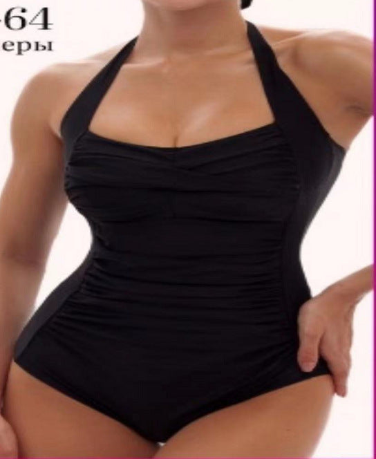 Women's One-Piece Swimsuit with Elegant Gather Mune Fashion
