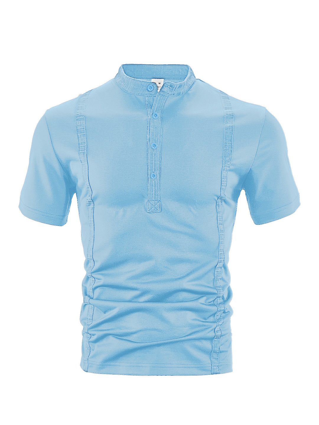 Men's short sleeve stand collar shirt with concealed button placket, decorative piping and fitted silhouette Mune Fashion