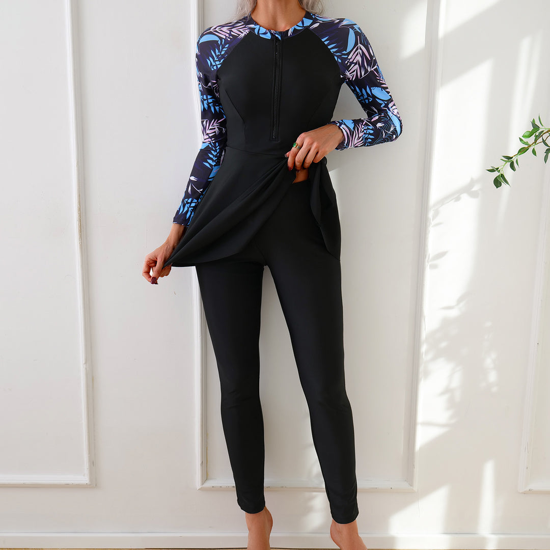 Women Fashionable Long Sleeve Swimsuit with Asymmetrical Cut Mune Fashion