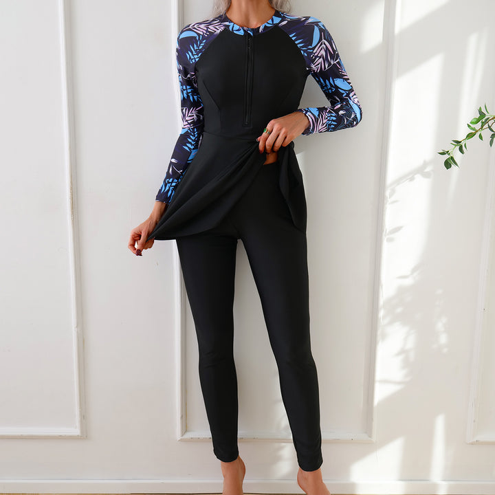 Women Fashionable Long Sleeve Swimsuit with Asymmetrical Cut Mune Fashion