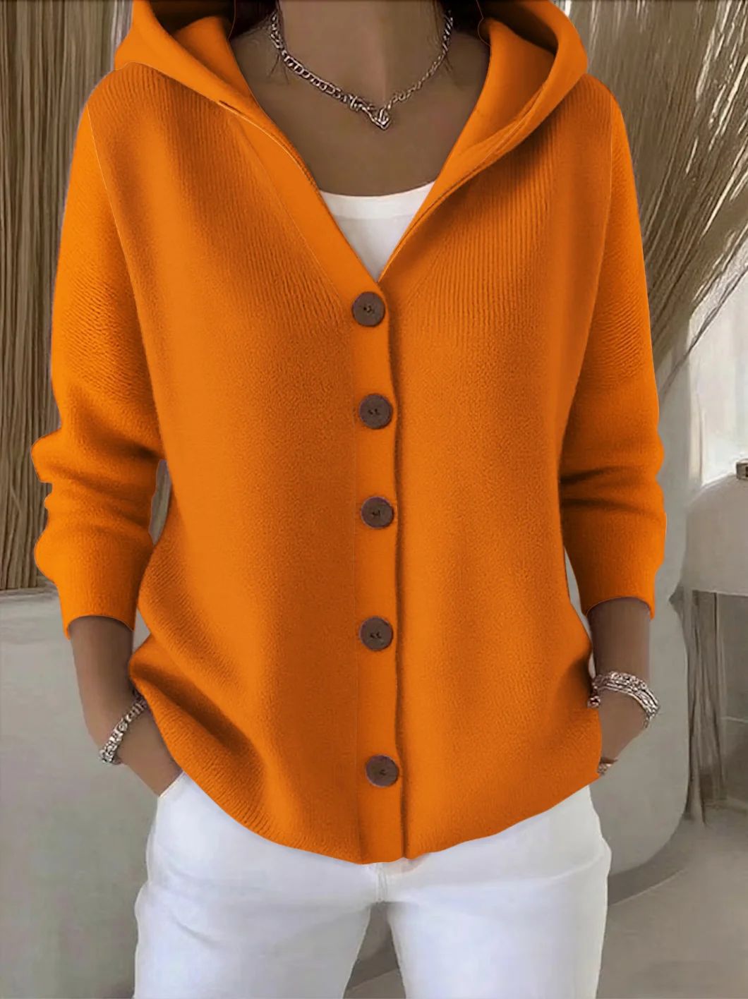 Women's hooded cardigan with button placket and casual oversized fit Mune Fashion
