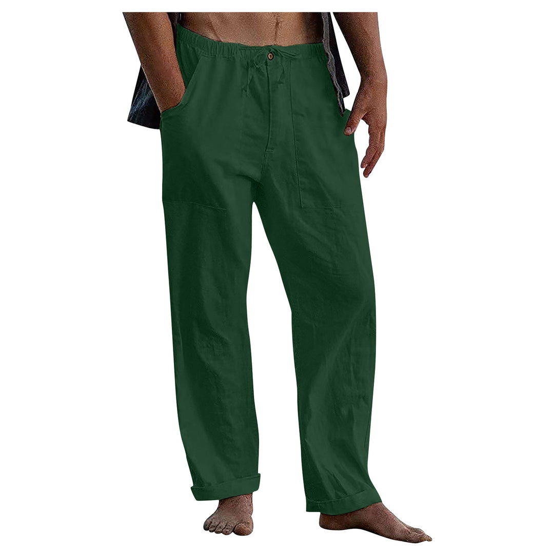 Men's loose linen pants with elastic waistband and patch side pockets Mune Fashion