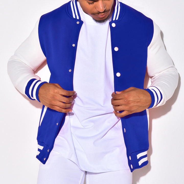 Men's Nano Retro Sports Bomber Jacket with Press Button Placket, Contrast Sleeves and Ribbed Cuffs Mune Fashion