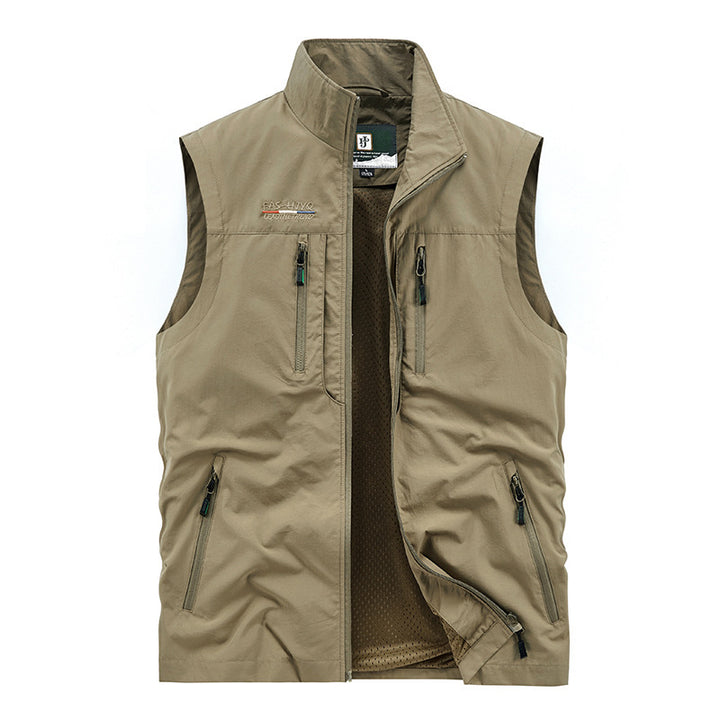 Men's nan multifunctional outdoor vest with mesh inner lining, multiple zippered pockets, and high stand-up collar Mune Fashion