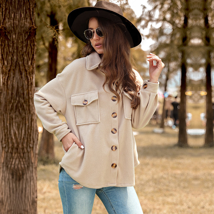 Women's Oversized Teddy Shacket with button placket, patch pockets, and soft lining Mune Fashion