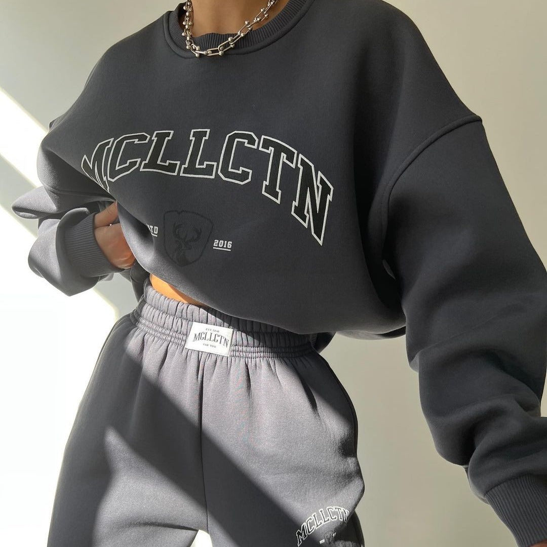 Women's Oversized College Sweatshirt and High-Waist Jogger Set in French Terry Mune Fashion