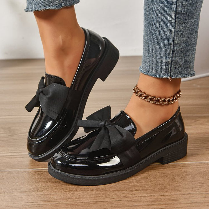 Damen Loafer mit Karo‑Muster und Schleifenapplikation Mune Fashion