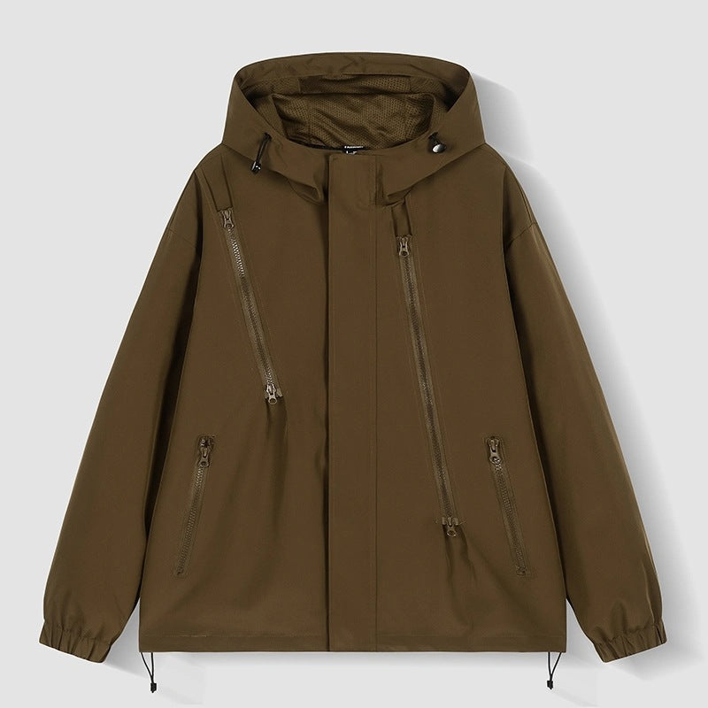 Women's Short Technical Hooded Jacket with Asymmetric Zippers & Drawstring Mune Fashion