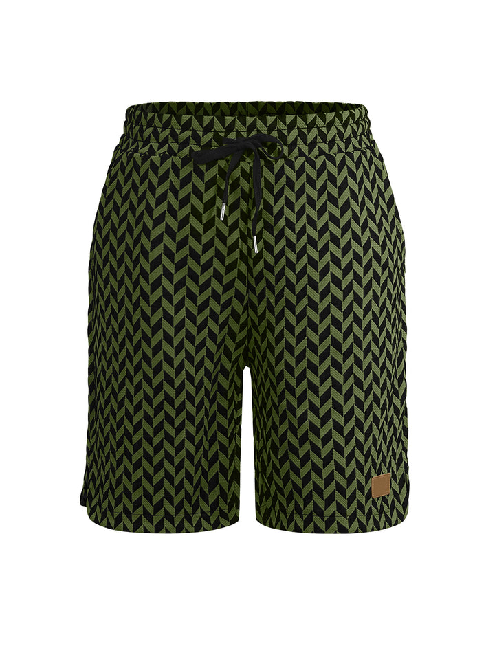 Women's Jacquard Shorts with elastic comfort waistband, drawstring and herringbone pattern Mune Fashion