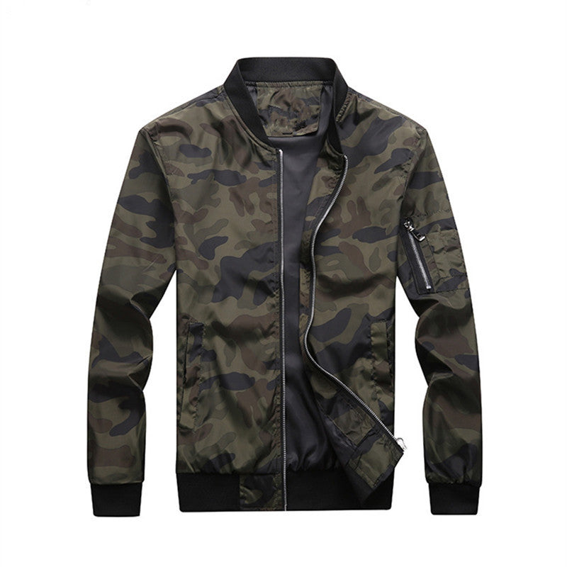Men's Camouflage Bomber Jacket with Arm Pocket, Elastic Cuffs, and Lightweight Windbreaker Quality Mune Fashion