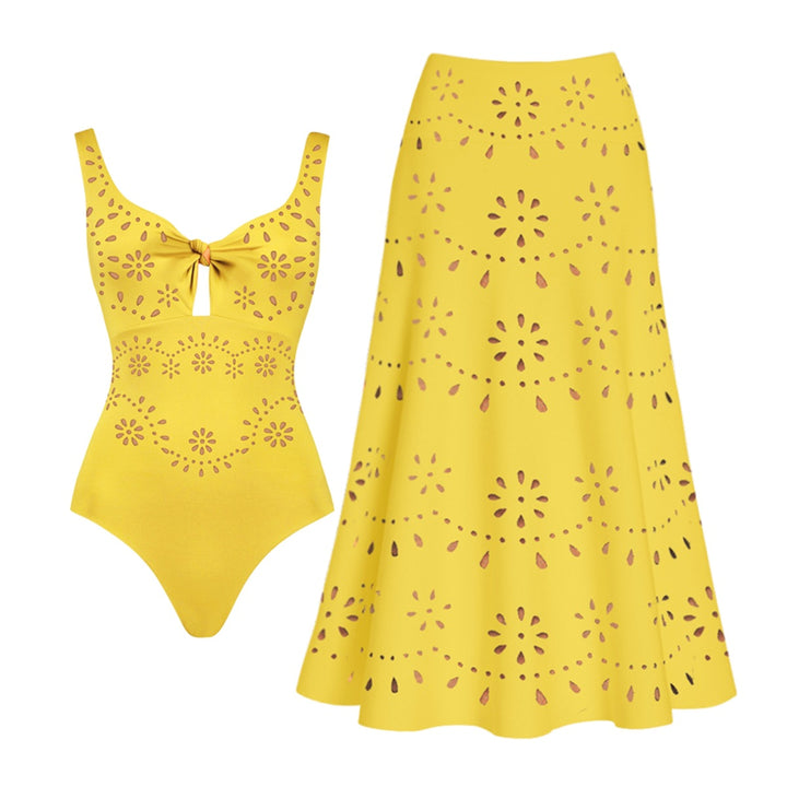 Women’s swimsuit and skirt set with floral cut-out design Mune Fashion