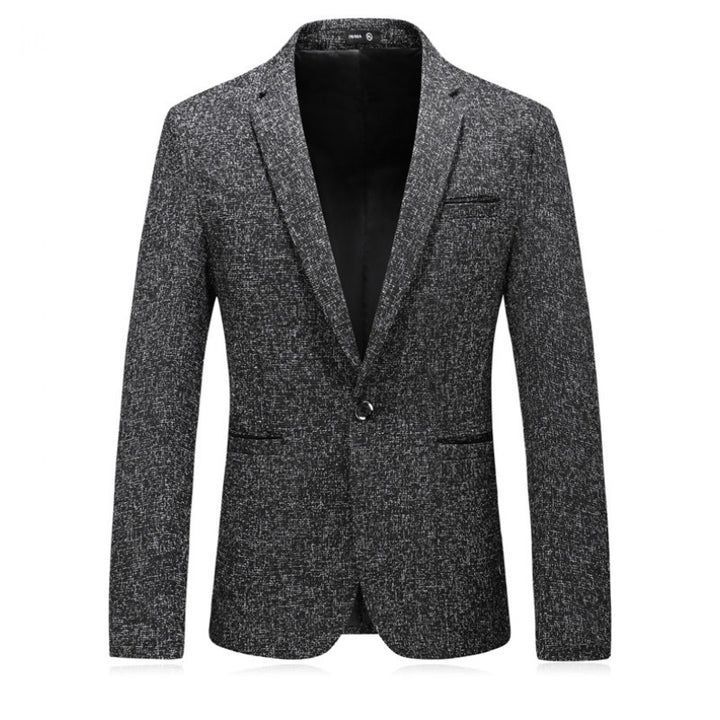 Men's tailored single-breasted blazer made of mélange wool blend with narrow lapels Mune Fashion