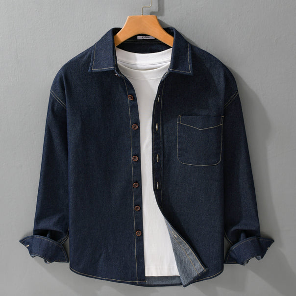 Men's denim overshirt with patch chest pocket and contrast seams Mune Fashion