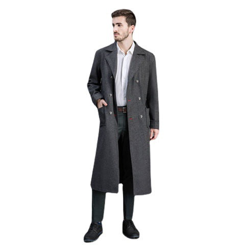 Men's Double-breasted Wool Coat with Shawl Collar and Long Silhouette Mune Fashion