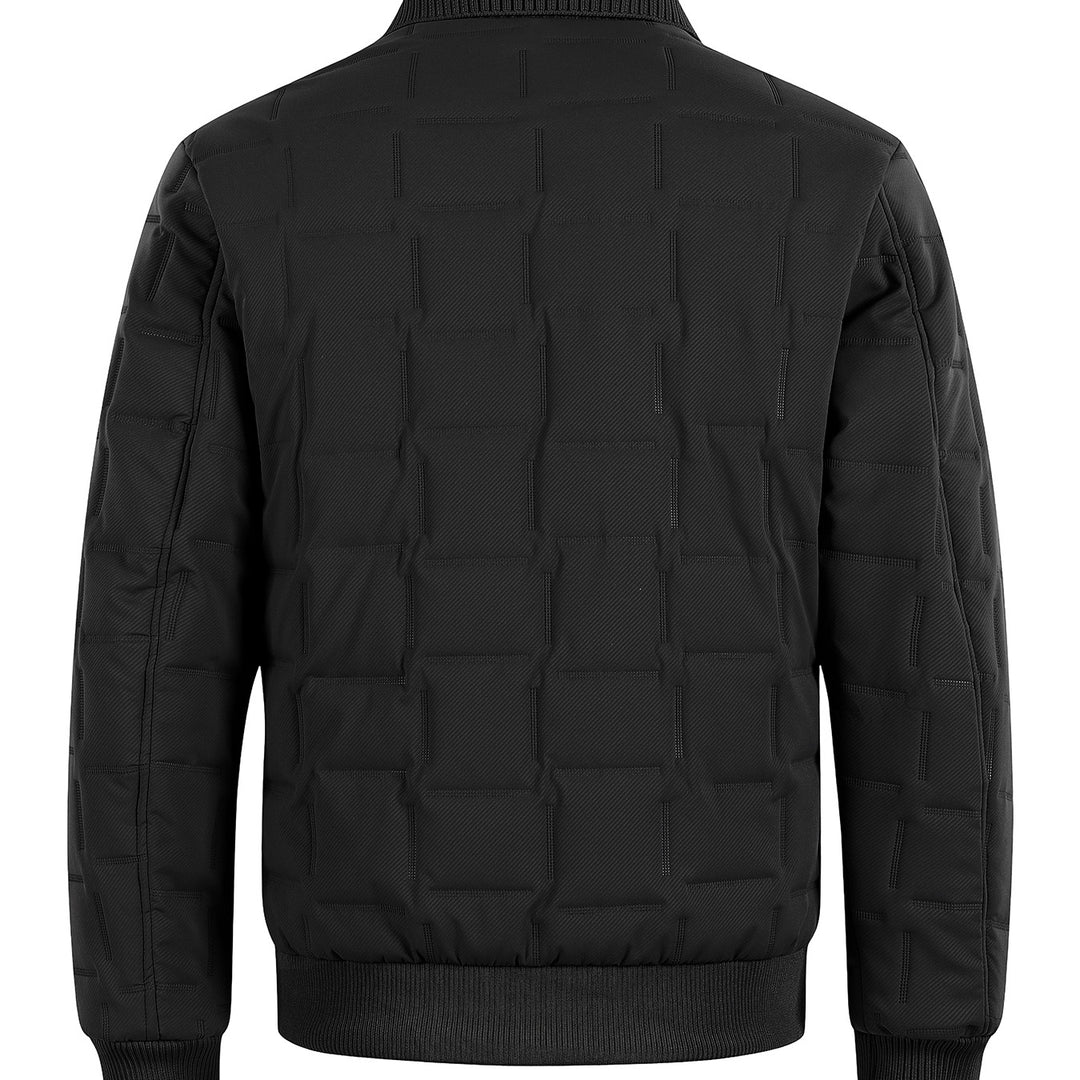 Men's Padded Bomber Jacket with Ribbed Collar and Square Quilting Mune Fashion