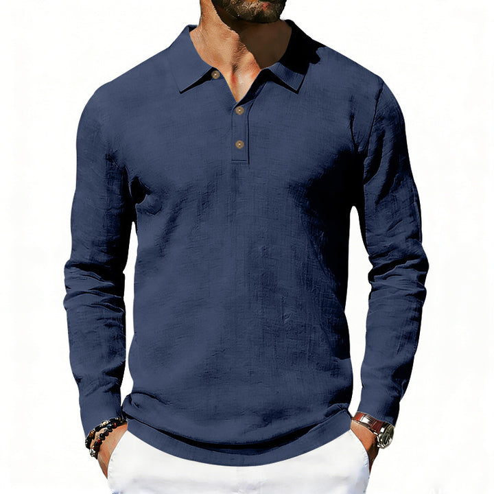 Men's Long Sleeve Polo Shirt made of Cotton Gauze with Three-Button Placket Mune Fashion