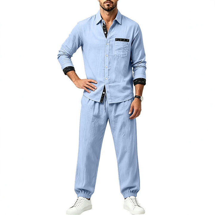 Men's Lightweight Cotton Loungewear Two-Piece Set with Shirt and Drawstring Joggers Mune Fashion