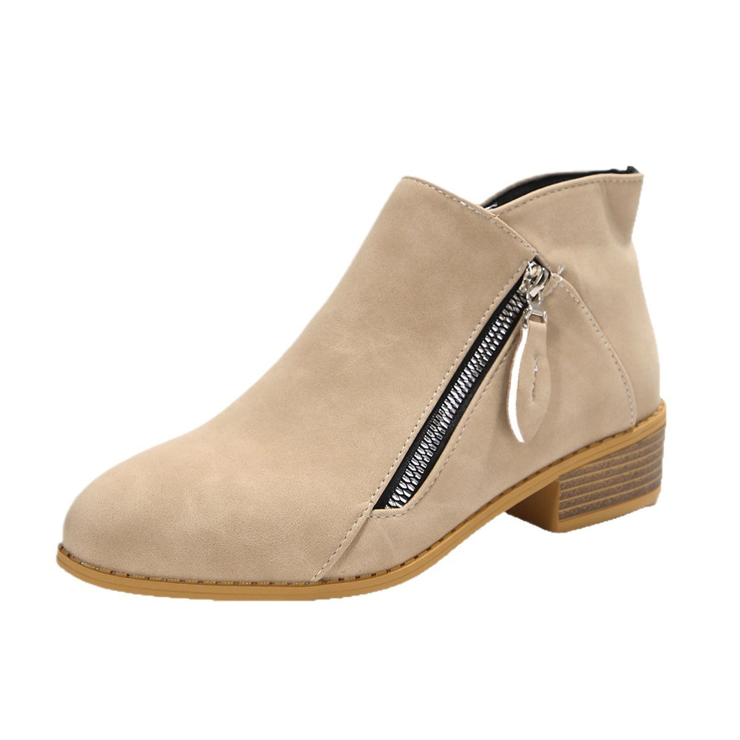 Women's ankle-high ankle boots with side zipper, soft comfort insole, and stacked block heel Mune Fashion