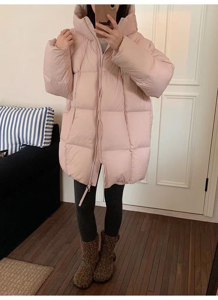Women Long Padded Quilted Down Jacket with Hood and Oversized Cut Mune Fashion