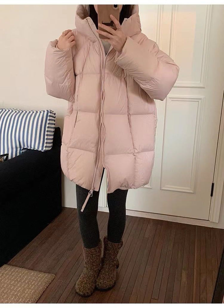 Women Long Padded Quilted Down Jacket with Hood and Oversized Cut Mune Fashion