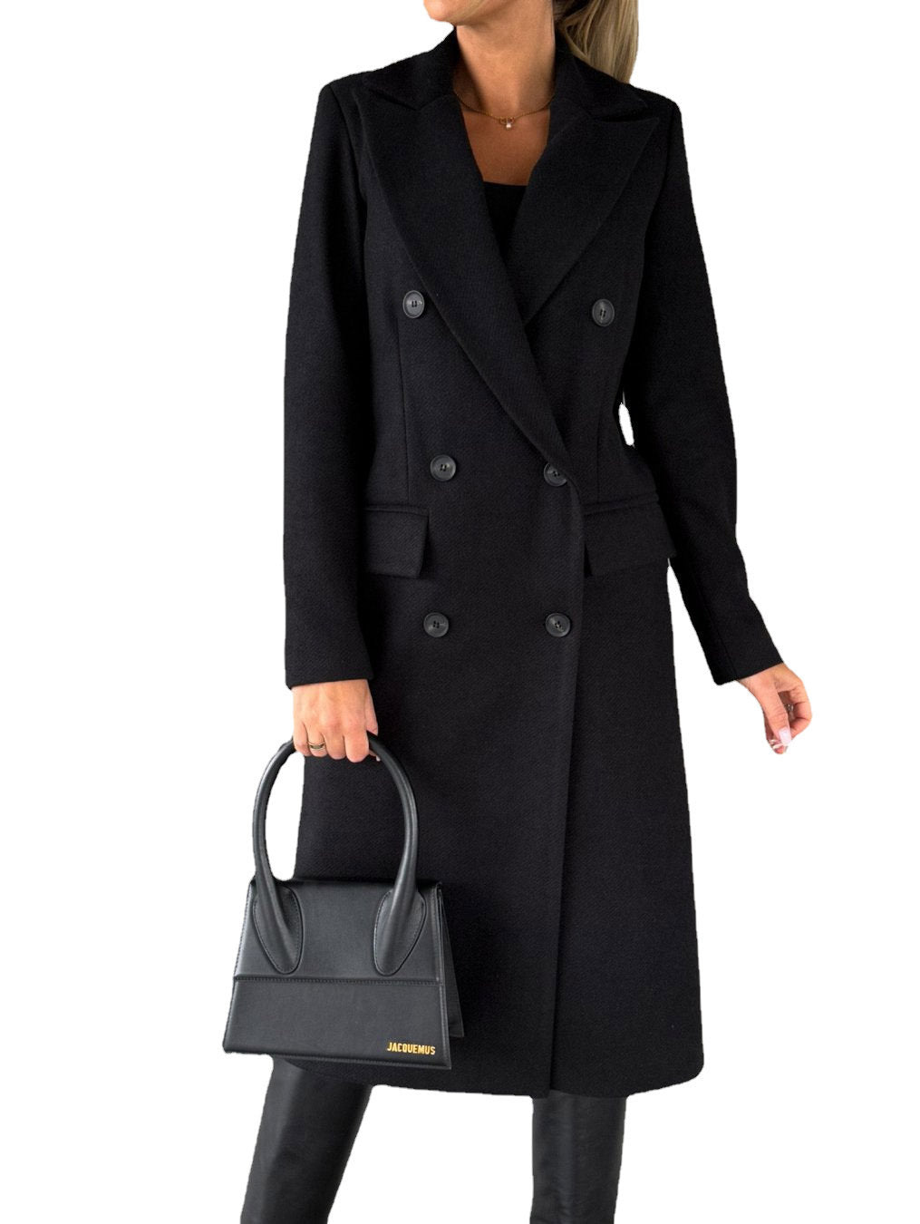 Women's Double-Breasted Midi-Length Wool Coat with Notch Lapel and Tailored Silhouette Mune Fashion
