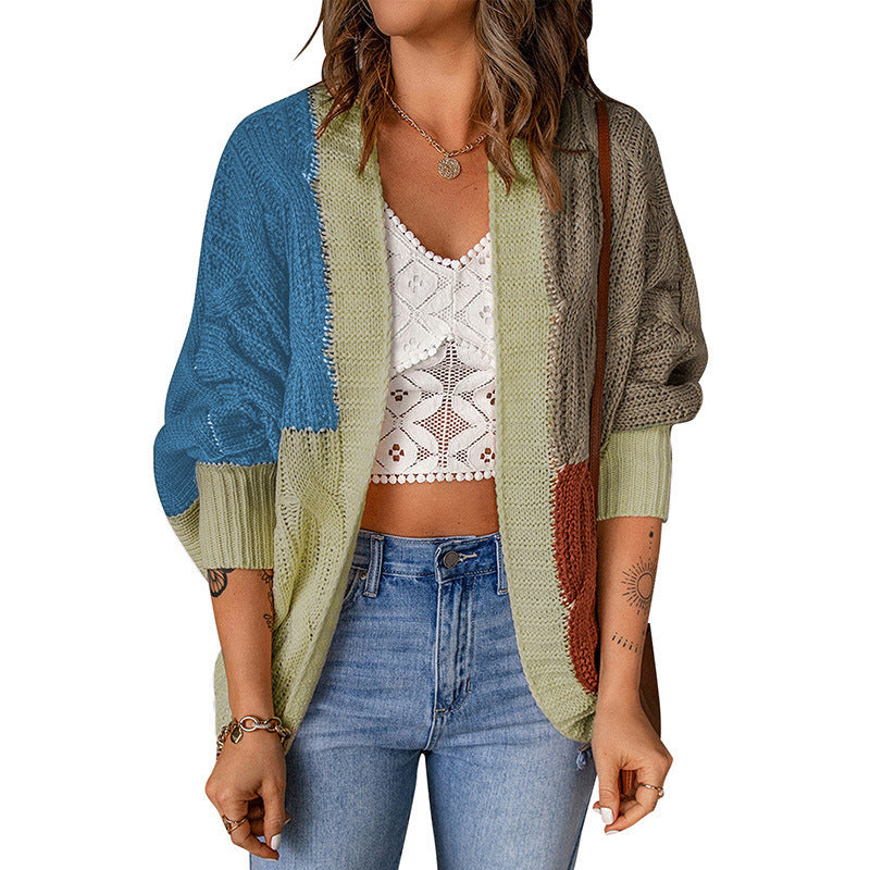 Women's casual cardigan in patchwork style with open front and 3/4 sleeves Mune Fashion