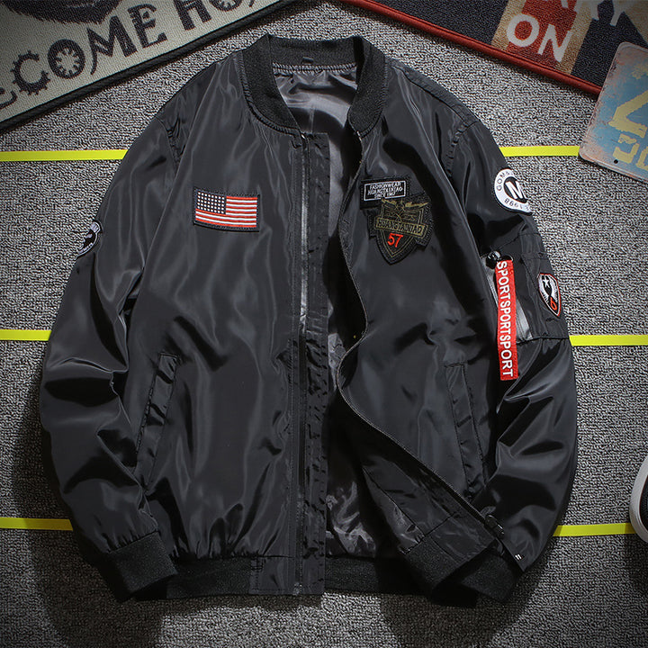 Men's stylish bomber jacket with patch details and arm pocket Mune Fashion