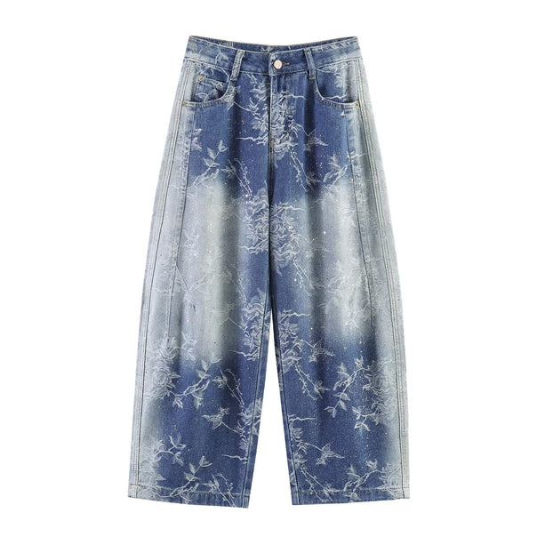 Women Highwaist Culotte Jeans with wide leg and floral bleach look Mune Fashion