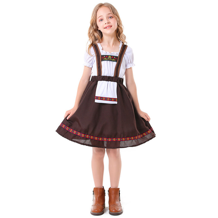 Women's traditional girl dirndl dress with apron and decorative embroidery Mune Fashion