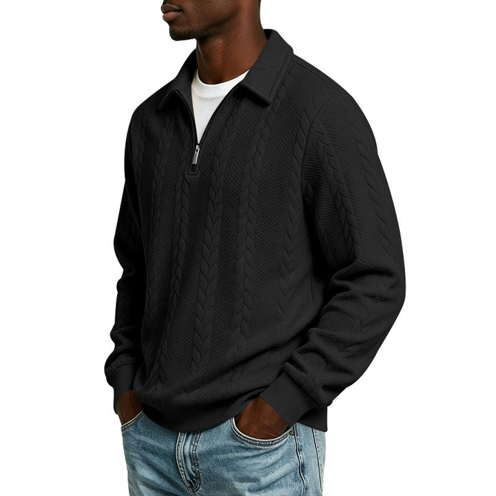Men's Structured Sweater with Cable Pattern and Short Zip Mune Fashion