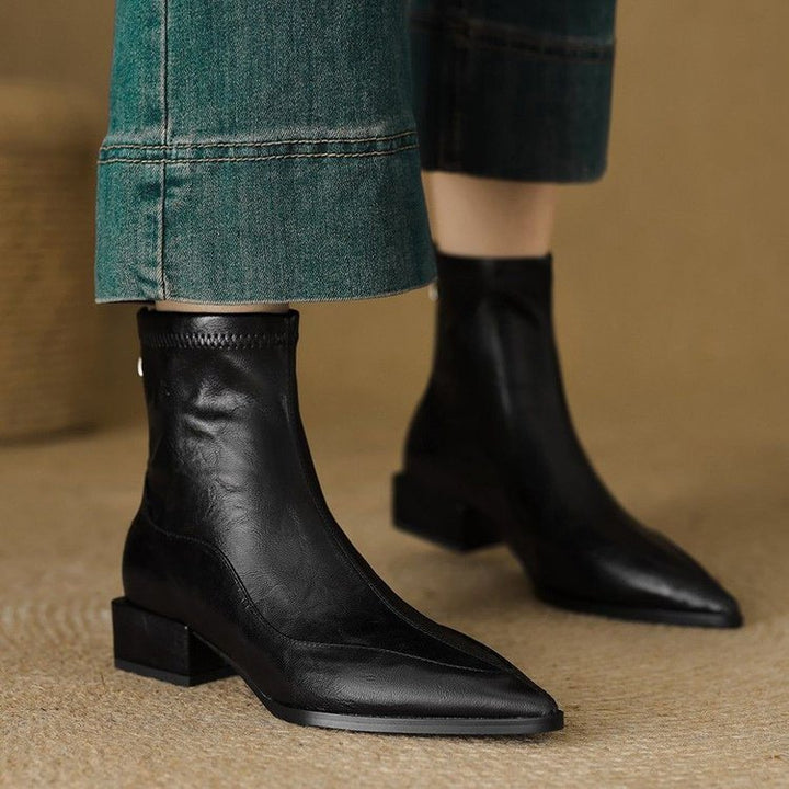 Women Elegant Lace Ankle Boots with Low Block Heel Mune Fashion