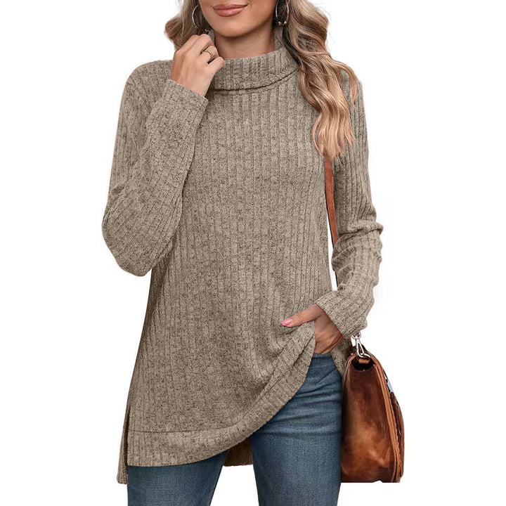 Women's ribbed knit tunic with roll neck, side slits, and extended hem Mune Fashion