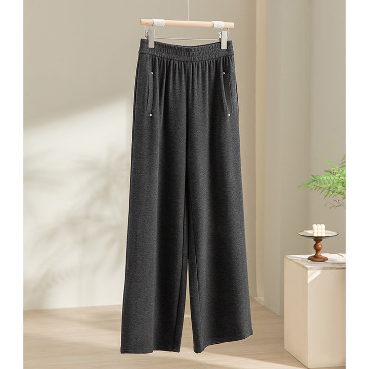 Women Wide Satin Pants with High Elastic Waistband and Flowing Draping Mune Fashion