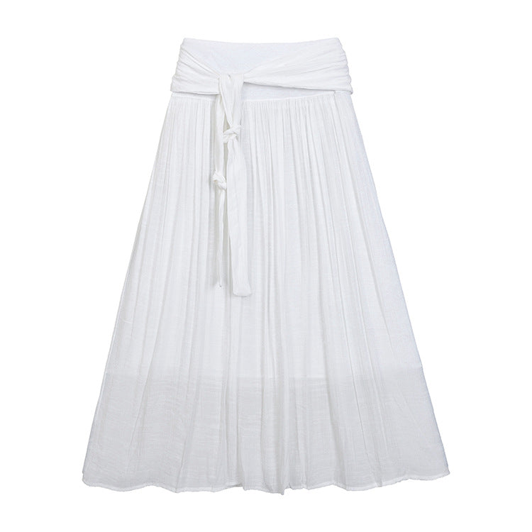 Women's flowing maxi skirt with wrap-around waistband and fitted tie belt Mune Fashion